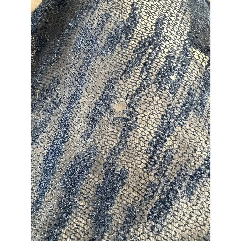 Vintage Blue Handwoven Silk Scarf Lightweight Open Weave Wrap Artisan Scarf